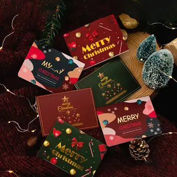 1 Комплект коледни картички с плик стикери реколта стил Весела Коледа Нова година картичка Зимна ваканция поздравителни картички