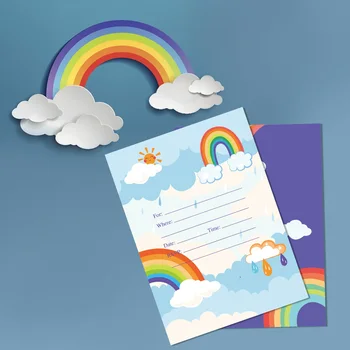 10pcs карикатура дъга облак рожден ден парти покана карта деца бебе душ парти една страница поканени поздравителна картичка