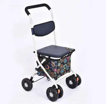 1Pc Възрастен Walker Сгъваема преносима количка за пазаруване Рехабилитация на количка за възрастни проходилки Пешеходна проходилка с четири колела