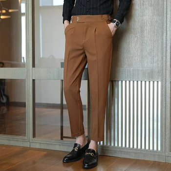 2023 Мъжки пролетен висококачествен бизнес костюм панталони / мъжки тънък годни плътен цвят панталони за отдих Homme 29-38
