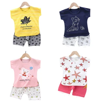 2023 Ново лято Детски дрехи Комплект Момчета Момичета Памучна тениска + Панталони Детски шорти Бебе Детски дрехи