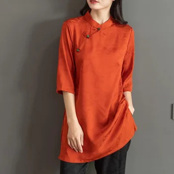 2023 традиционна китайска блуза национален жакард сатенена блуза tang костюм реколта cheongsam върхове елегантен подобряване qipao ризи