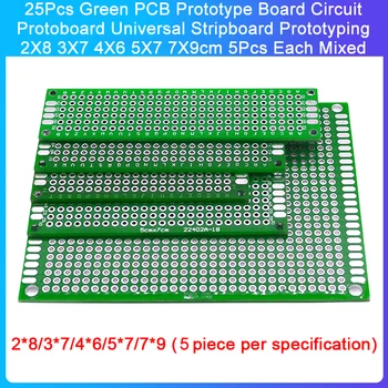25Pcs Green PCB прототип съвет верига протоборд универсален стриптийз прототипи 2X8 3X7 4X6 5X7 7X9cm 5бр всеки смесен