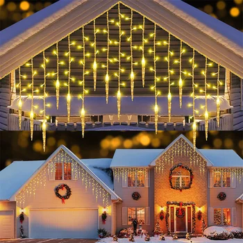 3.5M-30M LED Коледа ледена светлина 24 капки открит фея ледена висулка светлина прозорец завеса венец светлина за сватбено тържество декор