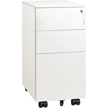 3 чекмедже вертикален шкаф за файлове Офис шкаф за съхранение с чекмеджета бял тесен и висок скрин Шкафове за картотеки Колела