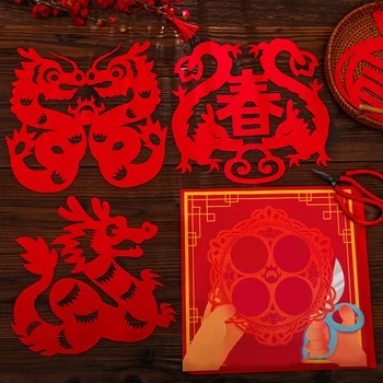 30 листа 2024 Пролетен фестивал Изрезки от хартия Декорации за врати на прозорци DIY ръчно изработени материали Китайски традиционен прозорец цвете