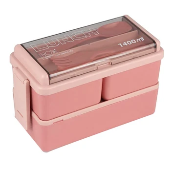 4X Bento Box Kit, 47.35OZ Bento Box Кутия за обяд за възрастни, 3 отделения Bento Lunch Box, Контейнери за приготвяне на храна Pink