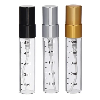 5pcs 5ml стъклена празна парфюмна бутилка с мащаб пулверизатор спрей бутилки преносими пътуване подбутилиране проба козметичен контейнер