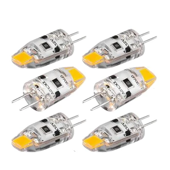 6PCS G4 LED крушка 12V DC димиране COB LED G4 крушка 360 ъгъл на лъча за замяна на 15W халогенна лампа (топло бяло)