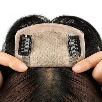 8X12cm клип в човешка коса Topper коприна база жените коприна отгоре Toupee естествен скалп девствена китайска коса парче за изтъняване на косата