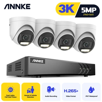 ANNKE 8CH 5MP Smart Dual Lights Lite Video Security System CCTV Kit With 3K 4X 5MP Вградени микрофонни водоустойчиви камери за наблюдение