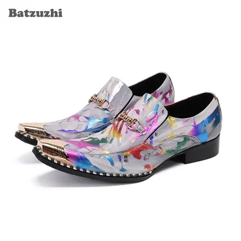 Batzuzhi Марка Луксозни ръчно изработени мъжки обувки Личност Метални кожени обувки Обувки за мъже Бизнес / парти и сватбени обувки Мъже!