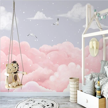 beibehang обичай карикатура облаци тапети за декорация на детска стая Розов фото стенописи тапет хол телевизор фон