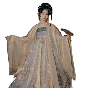 Chest-Top Cheko пола Хан облекло Tang бродерия тъкани злато китайски традиционен поток фея пола с широки ръкави
