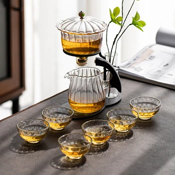 Creative Automatic Tea Making Household Pu'er Scented Kung Fu tea Set Infuser Drinking Flower Arrangement Teapot Glass pot