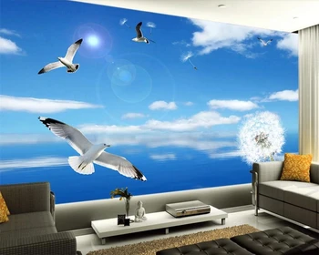 Custom Wallpaper Simple Azure Sky Dandelion Seagull TV Background Walls Home Decor 3d Living Background 3d wallpaper