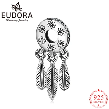 Eudora Genuine 925 стерлинги сребро Dreamcatcher притежателя кръг цвете мъниста годни жени чар гривни колиета DIY бижута
