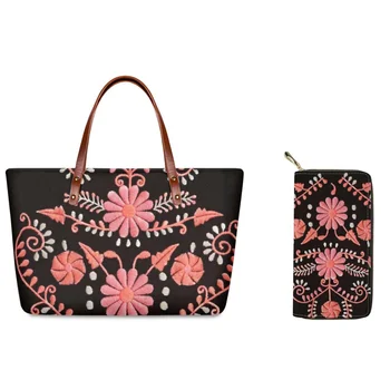 FORUDESIGNS 2бр / комплект чанти мексикански народно изкуство стил мода дами чанти голям капацитет пазарска чанта удобен грим