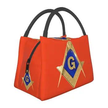 Gold Square Compass Масонски масон изолирани чанти за обяд за училище офис масонство Мейсън преносим охладител термична кутия за обяд