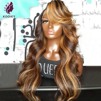 HD Маркирайте перука Човешка коса Бразилска перука без лепило Мед Блондинка Цветни перуки за човешка коса за жени Ombre Body Wave Lace Front Wig