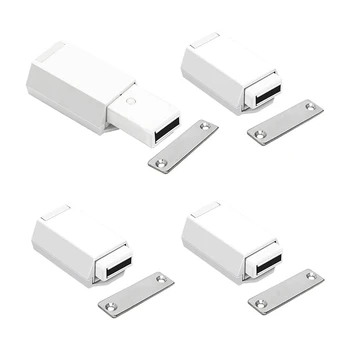 Heavy Duty Push to Open Cabinet Hardware 4PC Magnetic Push Latch & Lock for Door Touch Latches RV Closet Metal White