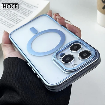 HOCE матирано магнитни калъфи за телефони за iPhone 15 14 13 12 11 Pro Max 15 14 Plus MagSafe случай метални ключове защита на оригиналния капак