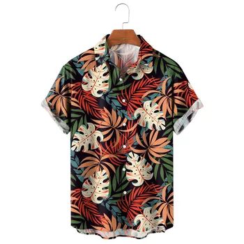 HX Модни мъжки ризи Хавай Растение Цветна Monstera Grass 3D отпечатана ежедневна риза Лятна плажна риза Camisas Мъжко облекло