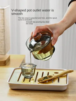 KAWASIMAYA Преносим комплект за чай за пътуване Един човек Единична стъклена чайник Открит Kung Fu Teaware комплекти Бърза чаша