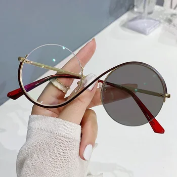 KLASSNUM Дамски луксозни анти-сини светлинни очила Фотохромно огледало Кръгла рамка Дизайн на марката Прозрачни очила 2024 Нов подарък