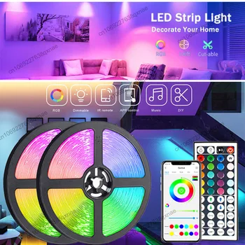 LED лентови светлини Декорация на стаята Коледни LED светлини Музика Bluetooth дистанционно 5050 RGB Tpae TV LED подсветка 1-5m 10m 15m 20m 30m