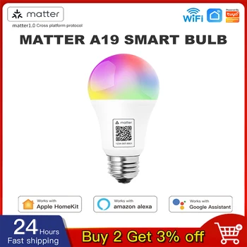 Matter E27 Интелигентна WiFi крушка LED лампа RGB Регулируема E27 Базова поддръжка за дистанционно управление Alexa Home HomeKit Siri LED крушки