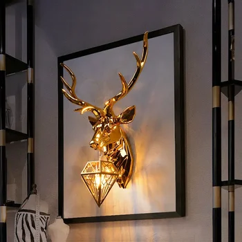 Nordic елен главата стена лампа за хол трапезария вила стена светлина смола рога луксозен модерен дом декор ретро осветителни тела
