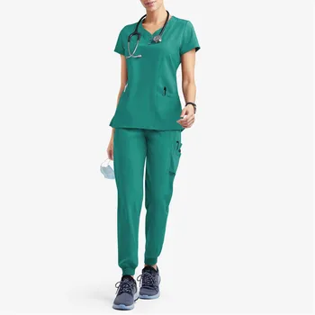 Nursed Working Short Sleeve T Shirts Tops&Pants Women Solid Nurses Uniform Overall Stretch Nurse Medical Healthcare Working Sets