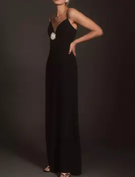 OUSIRUI 2024 Черни сватбени рокли Рокля топка рокля роза оглавник секси дълбоко v-образно деколте рокля шаферка бели спагети