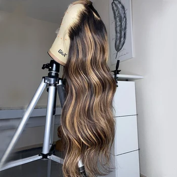 Preplucked 26 инча 180Density естествена линия на косата Маркирайте блондинка дълго тяло вълна дантела предна перука за жени BabyHair Glueless Daily