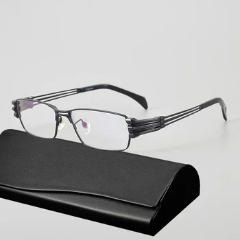 Pure Titanium Мъжки правоъгълни очила Рамка Леки очила с пълна рамка Японска луксозна марка Myopia Оптични очила Oculus