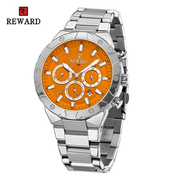 REWARD мъжки часовник кварцов водоустойчив светлинен дата неръждаема стомана ръчни часовници луксозни случайни часовник за мъже