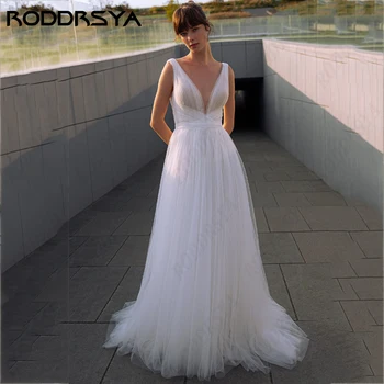 RODDRSYA Beach Проста A-line сватбена рокля за жени Елегантен V-образно деколте без гръб Vestidos De Novia прекрасен тюл булка парти 2024