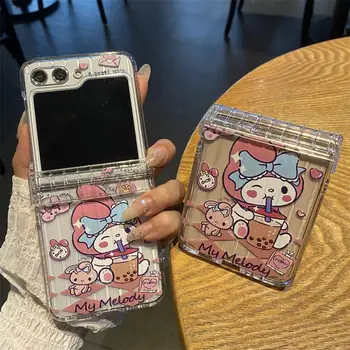 Sanrio My Melody Cartoon Phone Case за Samsung Galaxy Z Flip 3 Z Flip 4 Z Flip 5 Hard Pc Back Cover с гривна подарък за рожден ден