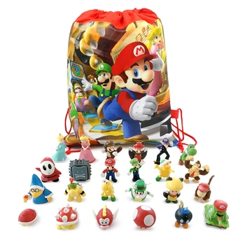 Super Mario Bros аниме игра модел екшън фигури играчки комплект с чанта за съхранение Kawaii PVC материал кукли детски рожден ден