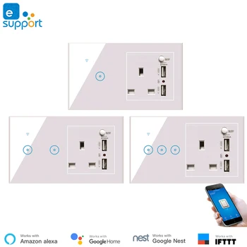 WiFi Smart Light Wall Switch Socket Outlet Touch Button UK Smart eWelink APP Безжично дистанционно управление Работа с Alexa Google Home