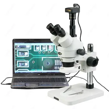  Zoom стерео микроскоп - AmScope доставя 7X-45X дисекционна верига 144-LED Zoom стерео микроскоп + 1.3MP цифров фотоапарат