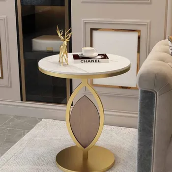 Всекидневна Луксозна странична маса Метален дизайн Бели естетически маси за кафе Премиум златни мюблета De La Sala Многофункционални мебели