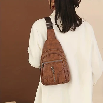 Дамска чанта за гърди Многофункционални спортни чанти за разходка Малки чанти за пратеници Мека Pu кожа Casual Travel Backpack Bolsas