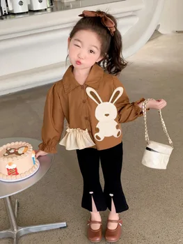 Детски дрехи комплекти корейски стил облекло есен пролет бебе момичета есен модни комплекти карикатура блуза + панталони принцеса сладък костюми
