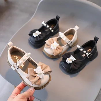 Детски обувки от естествена кожа Есен 2023 Нови момичета Винтидж рокля обувки в детската модерна марка Детски обувки