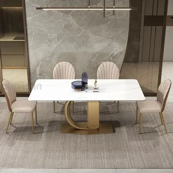  Дълга правоъгълна маса за ресторант с мраморен плот Персонализиран дизайнер Минималистична светлина Луксозна лъскава маса от висок клас Модерни мебели