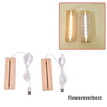 Дървена LED лампа база букова лента USB кабелен превключвател нощна светлина 3D Led нощна лампа база дълга акрилна DIY дървена лампа база 150mm