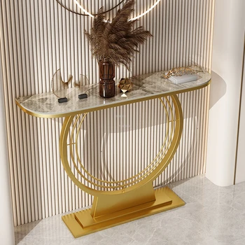Европейски ковано желязо конзола таблица светлина луксозни веранда маси хол мебели влизане веранда шисти полукръг конзола таблица