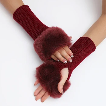 Зимни плетени вълнени ръкавици Сгъстяване на плюшени ръкавици Дамски половин пръст топли ръкавици Arm Warmer Y2K ръкавици без пръсти Унисекс